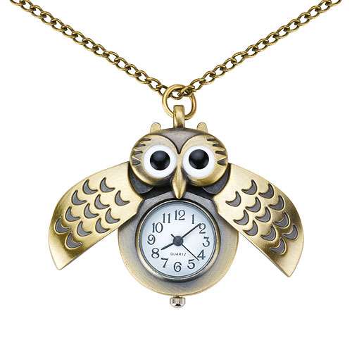 Eulen Uhr Vintage Quarzuhr Anhänger mit Halskette
