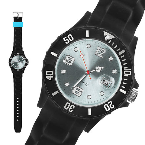 Silikon Armbanduhr Schwarz Farbiges Ziffernblatt mit Datum