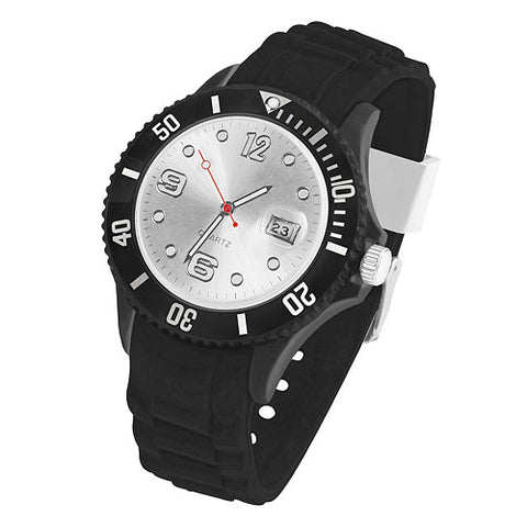 Silikon Armbanduhr Schwarz Farbiges Ziffernblatt mit Datum
