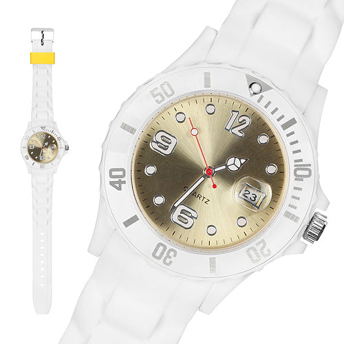 Silikon Armbanduhr Weiß Farbiges Ziffernblatt mit Datum