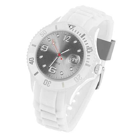 Silikon Armbanduhr Weiß Farbiges Ziffernblatt mit Datum