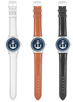 Wristwatch with Anchor Maritime Vintage Style Unisex Quartz Watch Leather Strap 