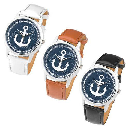 Armbanduhr mit Anker Maritim Vintage Style Unisex Quarzuhr Lederarmband