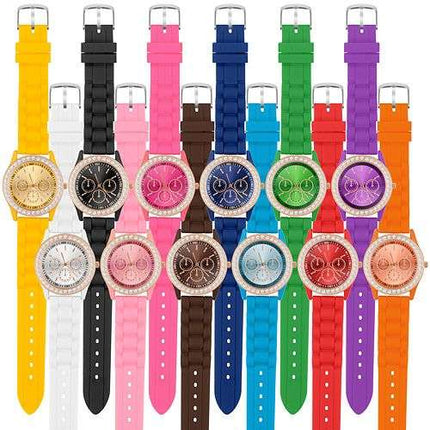 Damen Uhr Designer Silikon Arrmbanduhr mit Kristallen