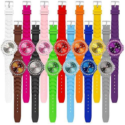 Bunte Silikon Armbanduhr mit Kristallen