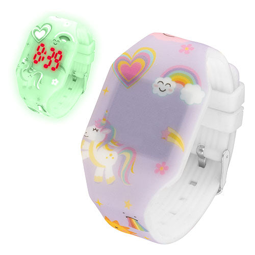 Kinder Armbanduhr Silikon Einhorn Digital LED Uhr Fluoreszierend