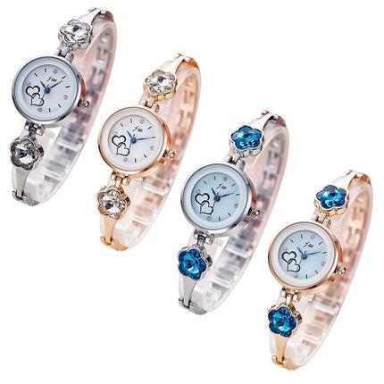 Damen Armbanduhr Damen Mädchen Uhr Herzen und Kristall Kleeblatt