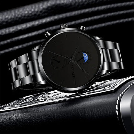 Schwarze Herren Uhr Männer Armbanduhr Quarzuhr Sportuhr Edelstahl