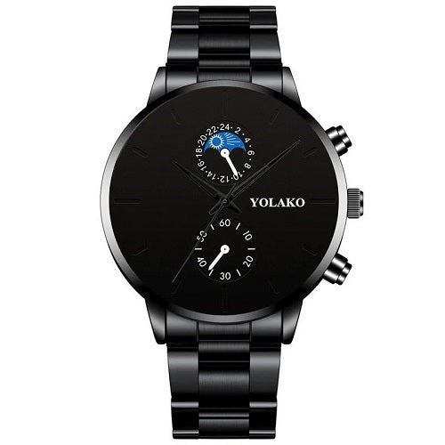 Schwarze Herren Uhr Männer Armbanduhr Quarzuhr Sportuhr Edelstahl