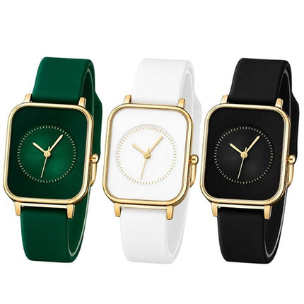 Damenuhr Rechteckige Armbanduhr Quarzuhr Silikonarmband Elegant