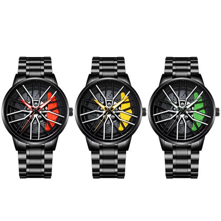 Extravagante Herren Edelstahl Armbanduhr Motorsport Felgenuhr Design