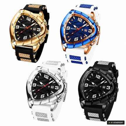 Herren Armbanduhr Quarzuhr Dreieck mit Silikonarmband Datum sportlich