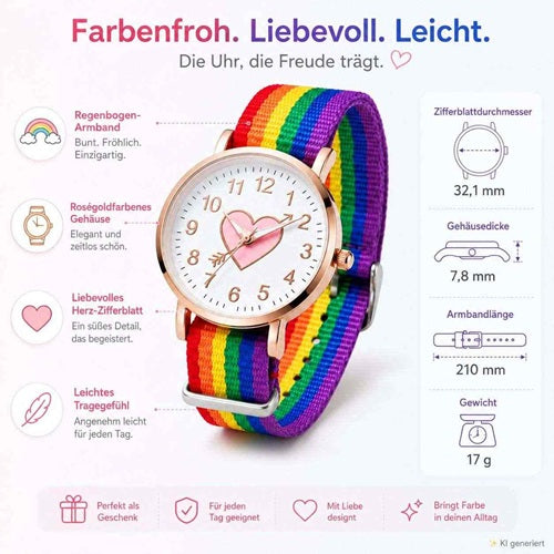 Armbanduhr Regenbogen Stoffarmband Herz Bunte Kinder Freizeituhr LGBTQ