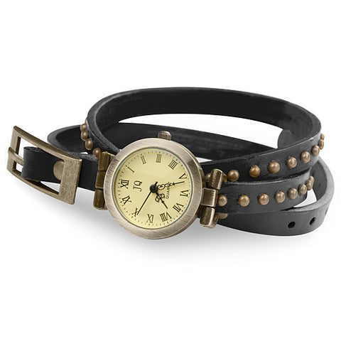 Damen Leder Vintage Designer Retro Look Armbanduhr Wickeluhr