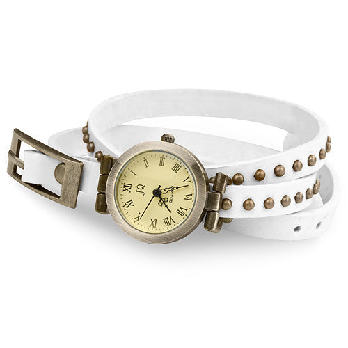 Damen Leder Vintage Designer Retro Look Armbanduhr Wickeluhr