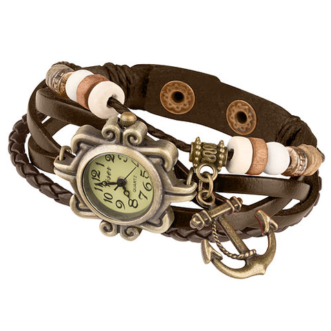 Damen Lady Vintage Retro Quarz Armbanduhr mit Anker