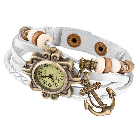 Damen Lady Vintage Retro Quarz Armbanduhr mit Anker