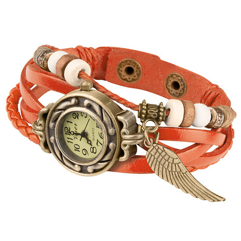 Damen Lady Vintage Retro Quarz Armbanduhr mit Flügel