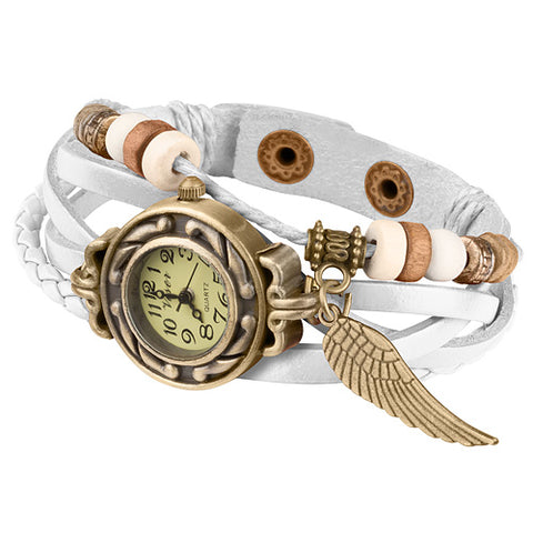 Damen Lady Vintage Retro Quarz Armbanduhr mit Flügel