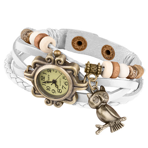 Damen Lady Vintage Retro Quarz Armbanduhr mit Eule