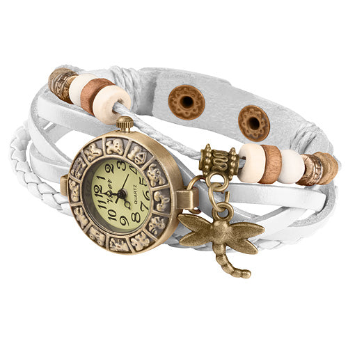 Damen Lady Vintage Retro Quarz Armbanduhr mit Libelle
