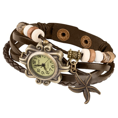 Damen Lady Vintage Retro Quarz Armbanduhr mit Seestern