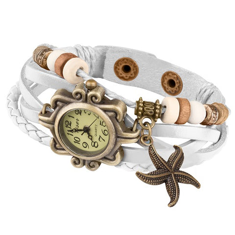 Damen Lady Vintage Retro Quarz Armbanduhr mit Seestern