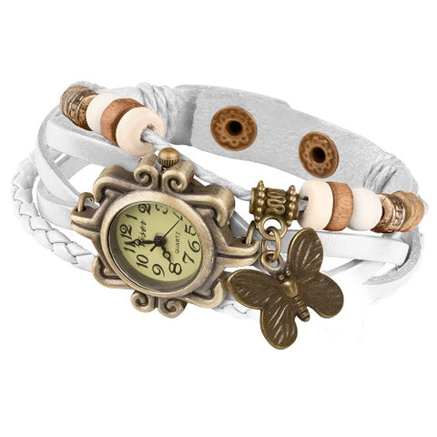 Damen Lady Vintage Retro Quarz Armbanduhr mit Schmetterling