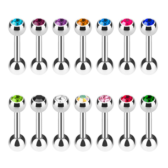 Tragus Piercing Silber Farben mit Kristall Kugel