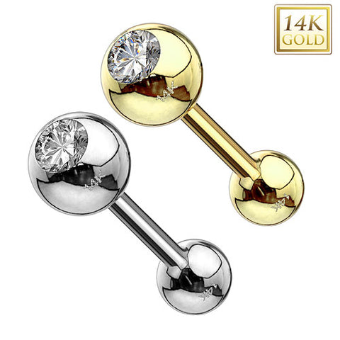 585 Gold 14 Karat Tragus Barbell Hantel Helix Universal Knorpel Ohr Piercing Kristall