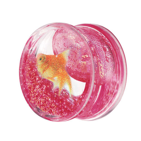 Liquid Glitter Ohr Plug Double Flared Pink mit Fisch