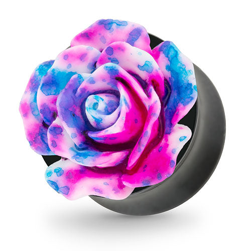Ohr Tunnel Plug mit wunderschöner Rose Blau,Weiß,Pink in 3D Optik