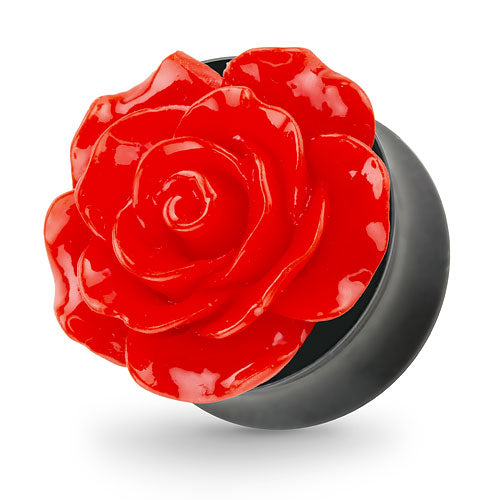 Ohr Tunnel Plug mit wunderschöner Rose Rot in 3D Optik