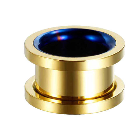 Flesh Ohr Tunnel zweifarbig Gold mit Blau und Schraubverschluss