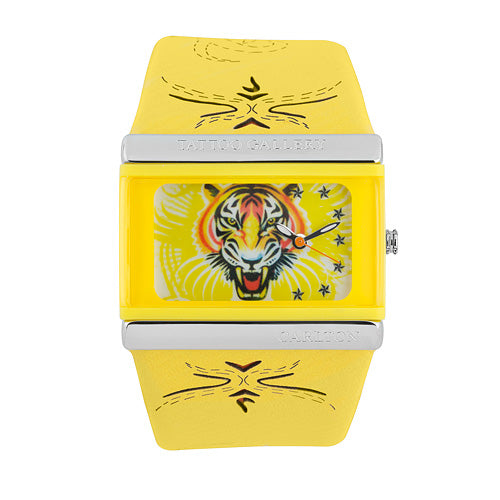 Carlton Tattoo Style Silikon Armbanduhr Tiger Gelb