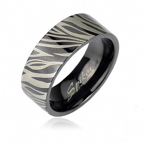 Edelstahl Band Ring Silber Schwarz Zebra Muster