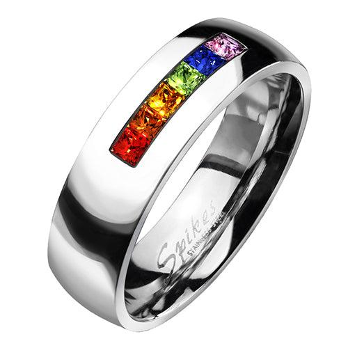 Ring aus Edelstahl bunte Kristall Reihe Regenbogenfarben Damen Herren Fingerring