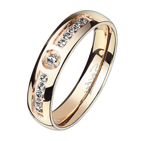 Stylischer Damen Ring Verlobungsring Solitärring Rosegold vergoldet mit Kristall