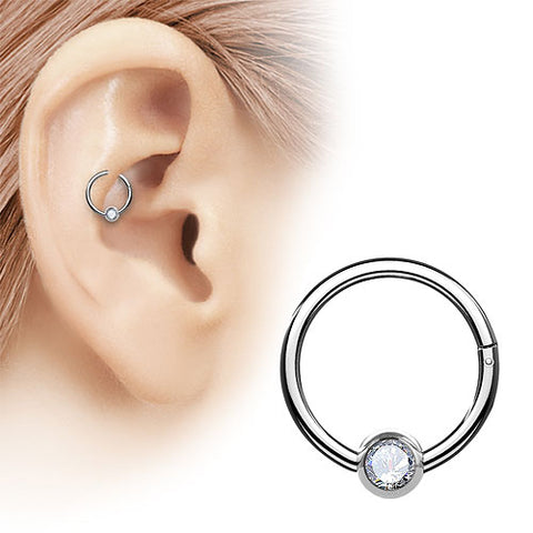 Titan Septum Nase Ohr Segment Ring Piercing Clicker Scharnier mit Kristallkugel