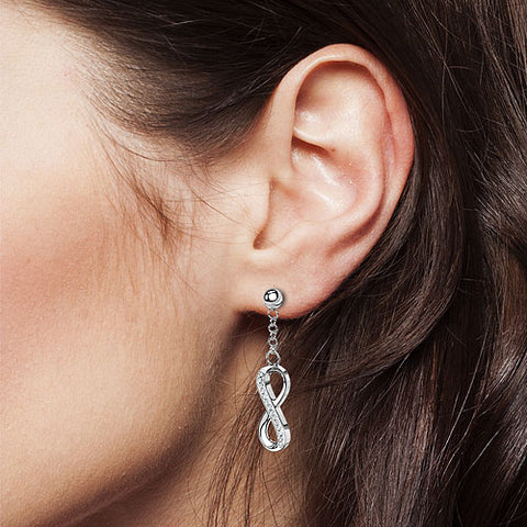 1 Paar Ohrringe Damen Ohrhänger Edelstahl Unendlichkeit mit Kristallen