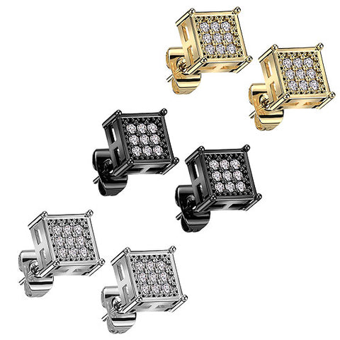 1 Paar quadratische Ohrstecker besetzt mit Kristallen Manschettenknöpfe Style