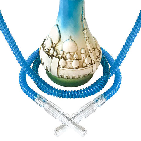 Orientalische 2 Schlauch Wasserpfeife 45cm Shisha Set Moschee Blau mit Kohle