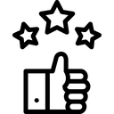 Daumen-hoch-Symbol mit drei Sternen.